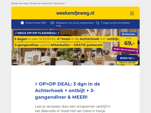 WOW, GEEN GRAP! 😱 Boek NU 3 dgn 4*-hotel Achterhoek + ontbijt + 3-gangendiner + bitterballen & GRATIS parkeren 69 p.p.!! 🔥