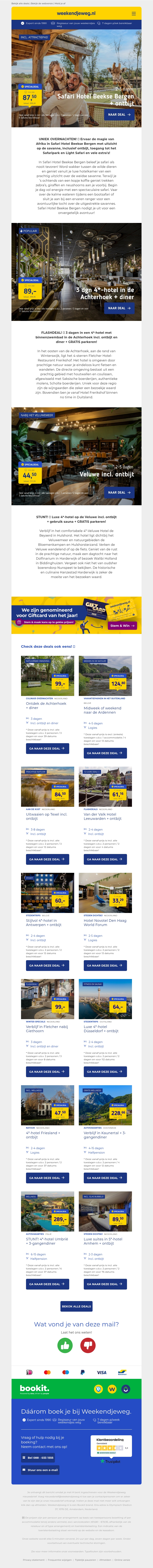 π Profiteer nu: Safari Hotel Beekse Bergen + ontbijt + EXTRA's 87,50 p.p. | 3 dgn Achterhoek + ontbijt + diner 89 p.p. | Luxe 4*-hotel Veluwe + ontbijt 44,50 p.p.! π Profiteer nu: Safari Hotel Beekse Bergen + ontbijt + EXTRA's 87,50 p.p. | 3 dgn Achterhoek + ontbijt + diner 89 p.p. | Luxe 4*-hotel Veluwe + ontbijt 44,50 p.p.!