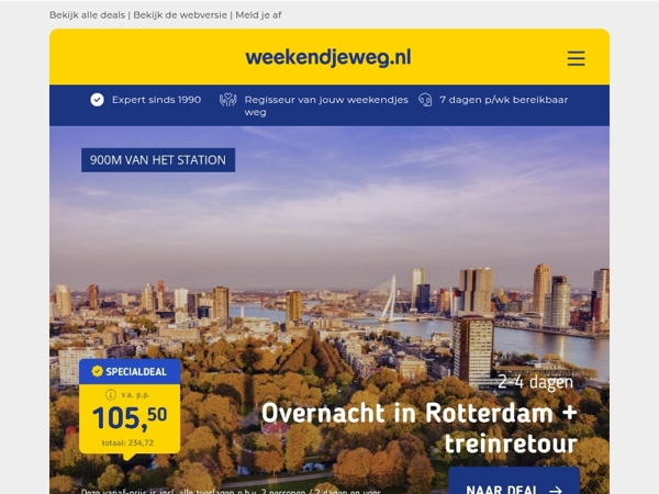 🚉 NS-Combideals: Hotelovernachting + ontbijt + treinretour v.a. 105,50 p.p.!
