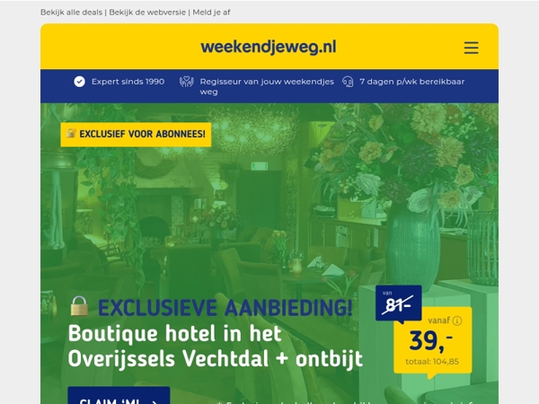 Nieuwe ledendeal! 🔒 Boutique hotel Overijssels Vechtdal + ontbijt v.a. €39 p.p.! 😱