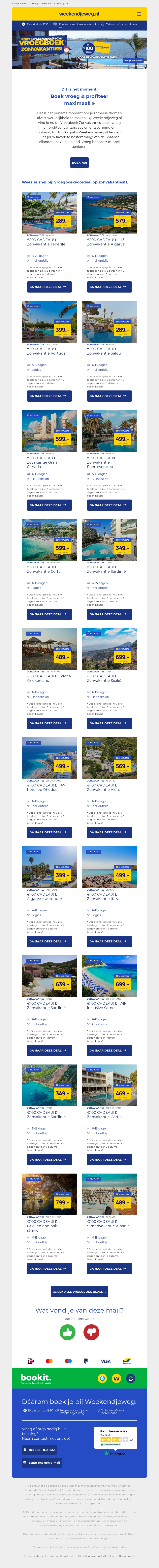 ☀️ Vroegboek Voordeel: Zonvakantie + GRATIS €100,- Weekendjeweg.nl tegoed! 🎁 ☀️ Vroegboek Voordeel: Zonvakantie + GRATIS €100,- Weekendjeweg.nl tegoed! 🎁
