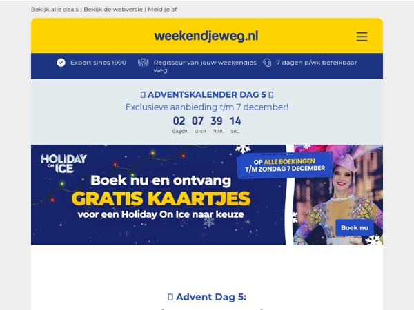 🌟 Advent Dag 5: GRATIS Holiday On Ice tickets bij ALLE boekingen! ⛸️✨