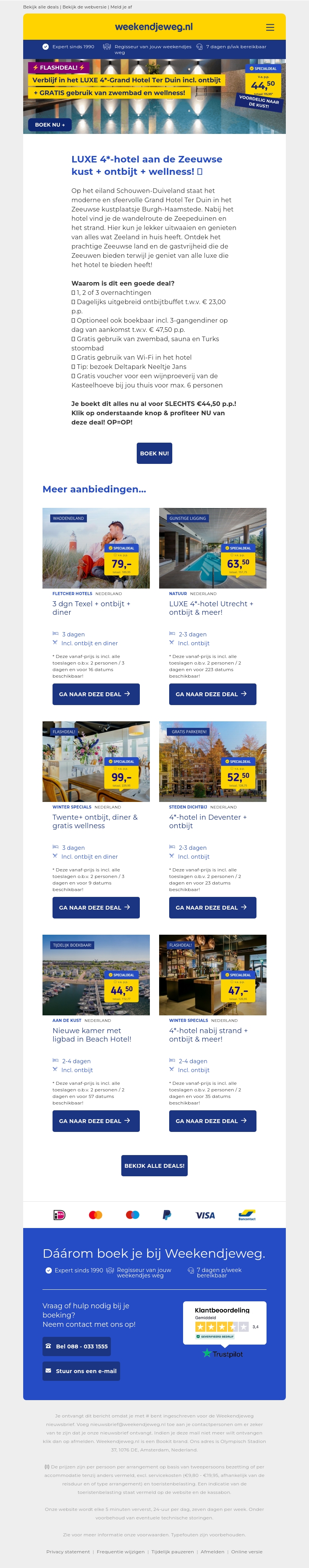 4*-Grand Hotel Ter Duin in Zeeland + ontbijt + GRATIS zwembad & wellness v.a. 44,50 p.p.! 🔥🤯 4*-Grand Hotel Ter Duin in Zeeland + ontbijt + GRATIS zwembad & wellness v.a. 44,50 p.p.! 🔥🤯