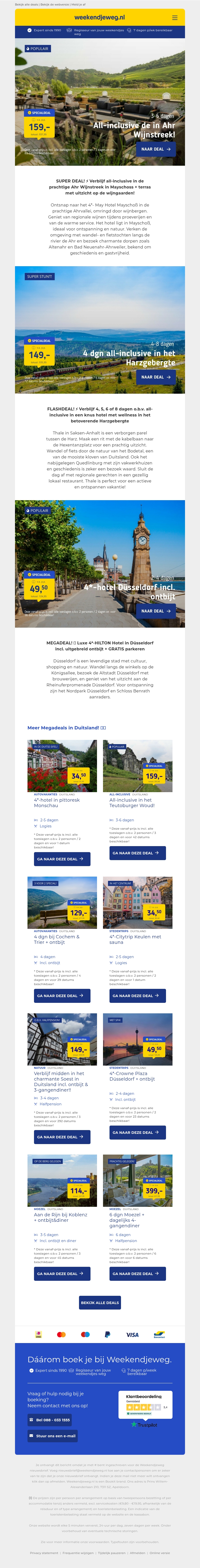 Weekendje Duitsland? 🇩🇪 3 dgn all-inclusive in het Ahrdal v.a. €149 p.p. | 4 dgn all-inclusive in het Harzgebergte v.a. €149 p.p. | 4*-Hilton hotel Düsseldorf + ontbijt v.a. €49,50 p.p.! Weekendje Duitsland? 🇩🇪 3 dgn all-inclusive in het Ahrdal v.a. €149 p.p. | 4 dgn all-inclusive in het Harzgebergte v.a. €149 p.p. | 4*-Hilton hotel Düsseldorf + ontbijt v.a. €49,50 p.p.!