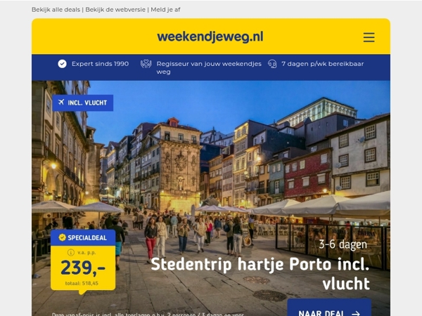 Stedentrip Porto + hotel in hartje centrum v.a. 239 | Watertoren Zwolle + LUXE XXL bad v.a. 67,50 p.p.!