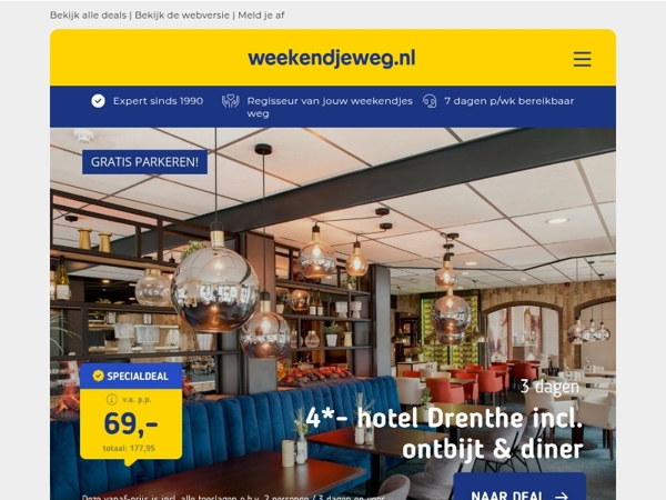 MEGA OP=OP DEAL! 😱 3 dgn Drenthe + ontbijt, 3-gangendiner & meer v.a. 69,- p.p. | 4 dgn Kitzbüheler Alpen + ontbijt, 3-gangendiner & parkeren v.a. 159,- p.p.!