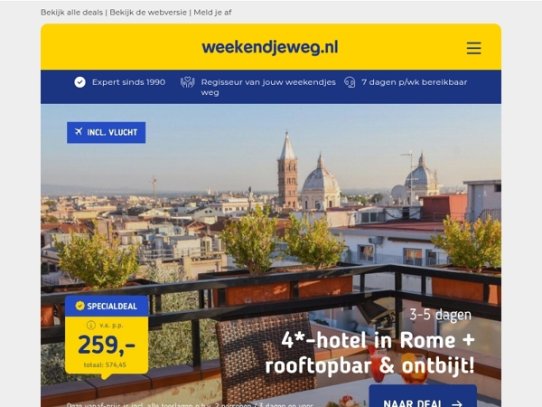 Topdeal Rome v.a. €259 + GEHEIME ledendeal (met 50% korting!) 👀😱