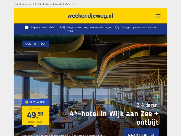 ⭐ Luxe 4*-hotel Wijk aan Zee + ontbijt v.a. 49,50 | Eindhoven + ontbijt & hapjes v.a. 42,50 p.p.!