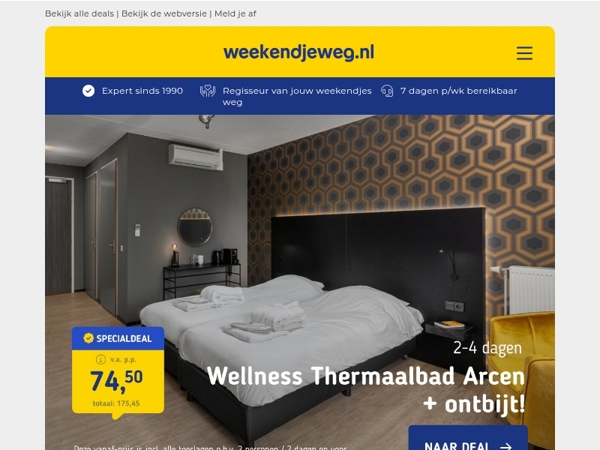 Wellness Thermaalbad Arcen + UPGRADE DELUXE kamer v.a. 74,50 | Van der Valk Hoorn + ontbijt, diner & bios v.a. 135,25 p.p.!