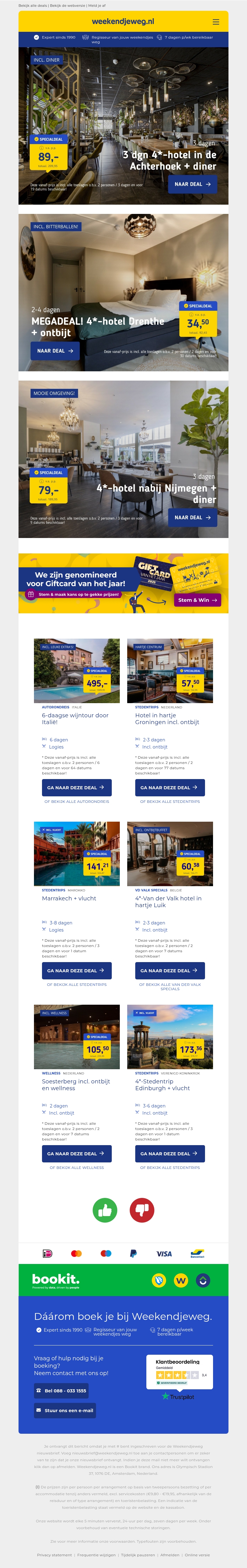 3 dgn de Achterhoek + ontbijt & diner v.a. 89 | 4*-hotel Drenthe + ontbijt & bitterballen v.a. 34,50 p.p.! 3 dgn de Achterhoek + ontbijt & diner v.a. 89 | 4*-hotel Drenthe + ontbijt & bitterballen v.a. 34,50 p.p.!