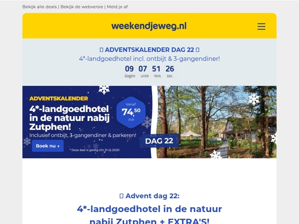 🎄✨ Advent Dag 22: 4*-landgoedhotel nabij Zutphen + ontbijt + 3-gangendiner & MEER!