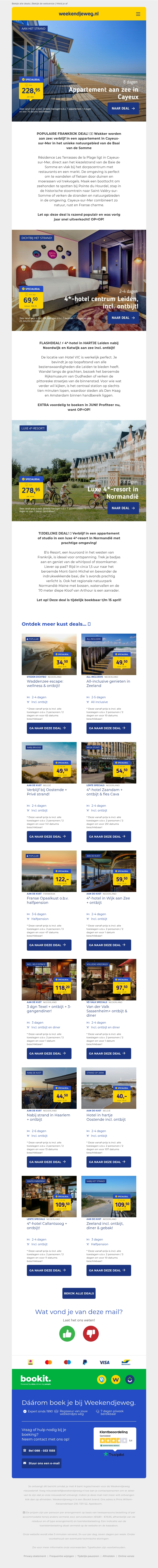 🌊 Tot 30% korting aan zee: Appartement aan zee in Cayeux v.a. €228,95 | 4*-hotel Leiden nabij Noordwijk & Katwijk aan Zee + ontbijt v.a. 69,50 p.p. & MEER! 🌊 Tot 30% korting aan zee: Appartement aan zee in Cayeux v.a. €228,95 | 4*-hotel Leiden nabij Noordwijk & Katwijk aan Zee + ontbijt v.a. 69,50 p.p. & MEER!