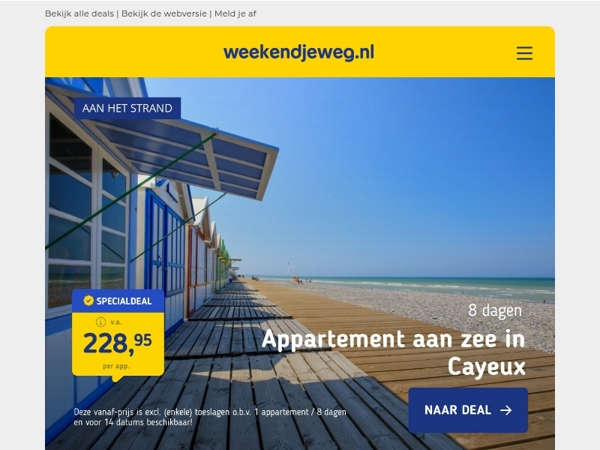 🌊 Tot 30% korting aan zee: Appartement aan zee in Cayeux v.a. €228,95 | 4*-hotel Leiden nabij Noordwijk & Katwijk aan Zee + ontbijt v.a. 69,50 p.p. & MEER!