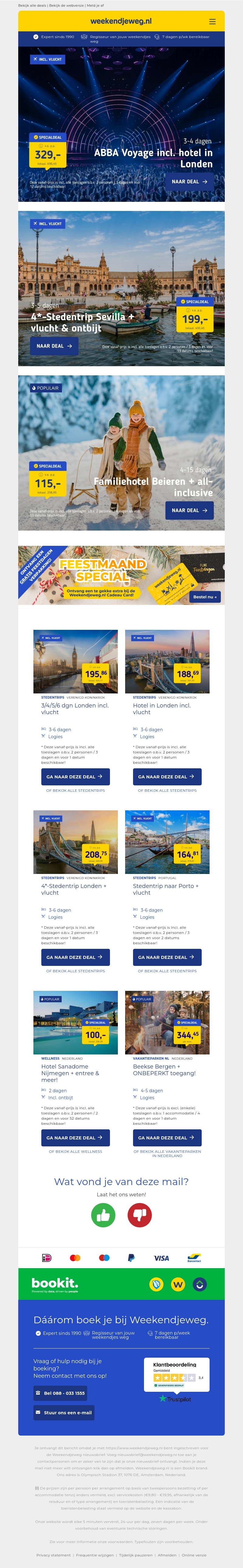 ABBA Voyage incl. hotel in Londen v.a. €329 per persoon | 4*-Stedentrip Sevilla + vlucht & ontbijt v.a. €199 per persoon & nog veel meer ABBA Voyage incl. hotel in Londen v.a. €329 per persoon | 4*-Stedentrip Sevilla + vlucht & ontbijt v.a. €199 per persoon & nog veel meer