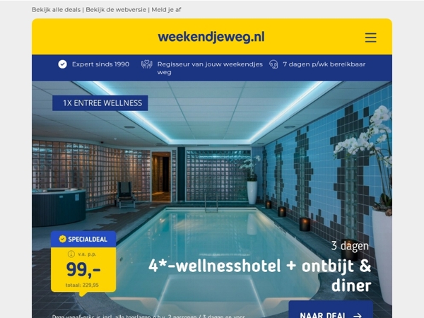 3 dagen wellnessresort Trivium + diner v.a. 99 | 10-daagse rondreis Italiaanse meren v.a. 699 p.p.!