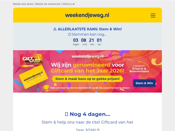 ⏳ LAATSTE KANS: Stem & Win! 🎉 Stem nog t/m 22 maart op de Giftcard van het Jaar! 🏆