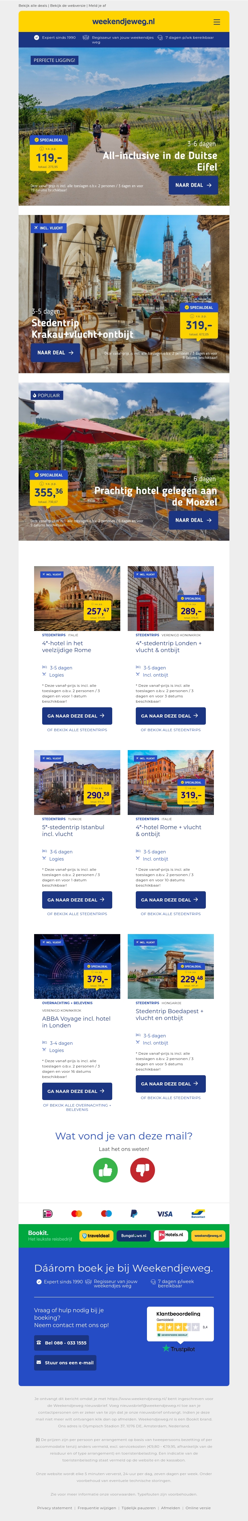 All-inclusive in de Duitse Eifel v.a. €119 per persoon | Stedentrip Krakau+vlucht+ontbijt v.a. €319 per persoon & meer All-inclusive in de Duitse Eifel v.a. €119 per persoon | Stedentrip Krakau+vlucht+ontbijt v.a. €319 per persoon & meer