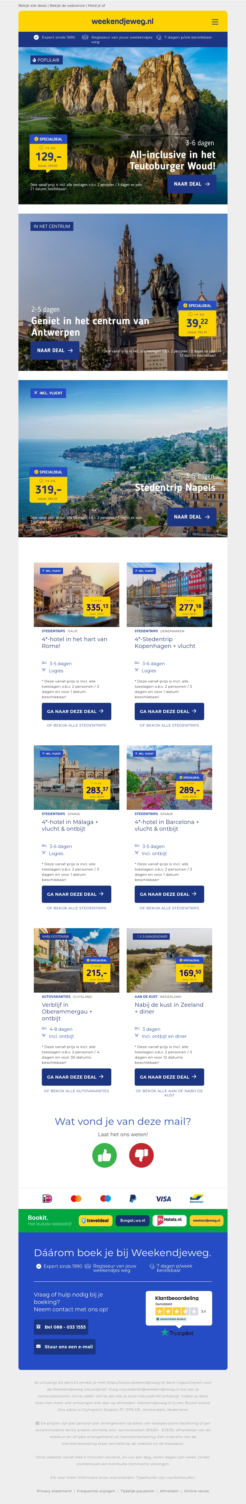 All-inclusive in het Teutoburger Woud! v.a. €129 per persoon | Geniet in het centrum van Antwerpen v.a. €39.22 per persoon & meer All-inclusive in het Teutoburger Woud! v.a. €129 per persoon | Geniet in het centrum van Antwerpen v.a. €39.22 per persoon & meer
