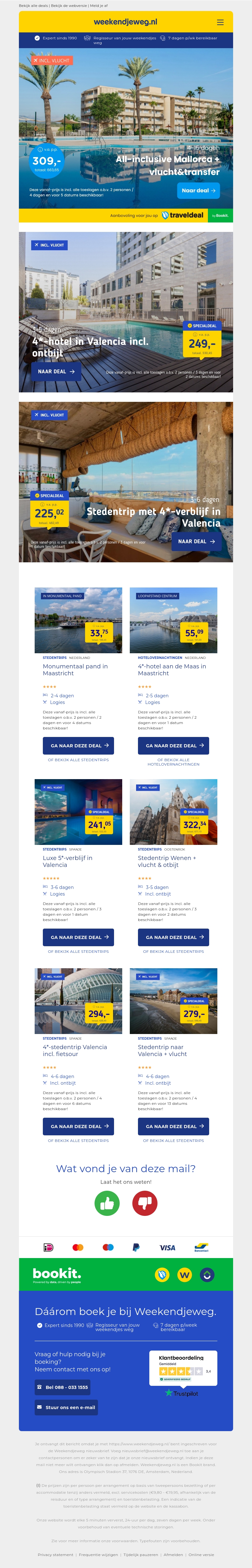 All-inclusive Mallorca + vlucht&transfer v.a. €309 per persoon | 4*-hotel in Valencia incl. ontbijt v.a. €249 per persoon & meer All-inclusive Mallorca + vlucht&transfer v.a. €309 per persoon | 4*-hotel in Valencia incl. ontbijt v.a. €249 per persoon & meer