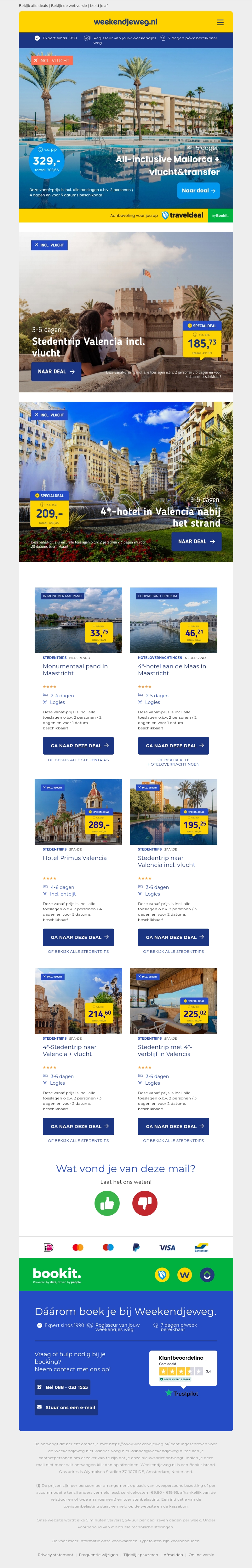 All-inclusive Mallorca + vlucht&transfer v.a. €329 per persoon | Stedentrip Valencia incl. vlucht v.a. €185.73 per persoon & meer All-inclusive Mallorca + vlucht&transfer v.a. €329 per persoon | Stedentrip Valencia incl. vlucht v.a. €185.73 per persoon & meer