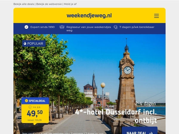 4*-Hilton Düsseldorf + ontbijt v.a. 49,50 | 3 dgn Zeeland + ontbijt & diner v.a. 109,50 p.p.!