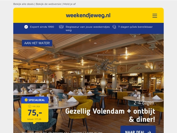 🍴 75 euro diner & ontbijt deal Volendam| 5*-Citytrip Barcelona + rooftop pool v.a. 379 p.p.!