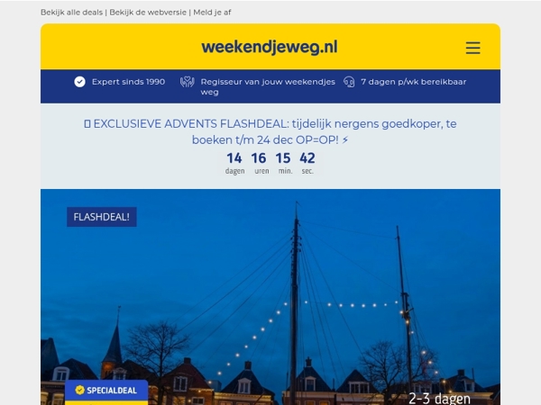 🎄 Exclusieve OP=OP deal: Boutiquehotel Dokkum + ontbijt 44,50 | 4*-hotel Leiden + ontbijt 49,50 p.p.!