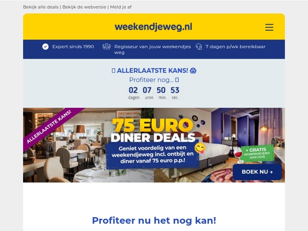 ⏰ NOG 72 UUR: 75 Euro Deals 🔥 - Compleet verblijf incl. ontbijt & diner! 🍴