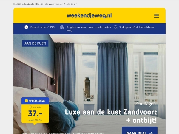 Luxe hotel aan de kust in Zandvoort + ontbijt v.a. 37 | 4*-hotel in Haarlem + ontbijt, koffie & gebak v.a. 64,50 p.p.!