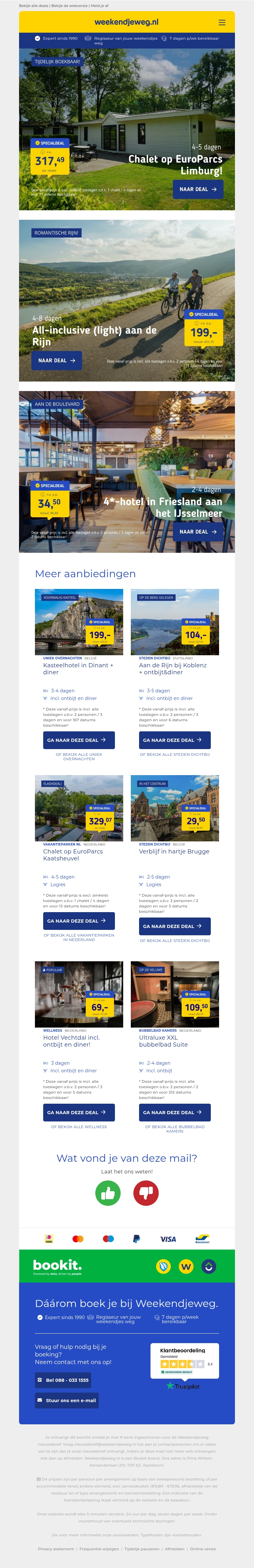 Bijna afgelopen! ⚠️ EuroParcs Limburg v.a. 317,49 per chalet | 4-8 dgn all-inclusive aan de Rijn v.a. 199 p.p.! Bijna afgelopen! ⚠️ EuroParcs Limburg v.a. 317,49 per chalet | 4-8 dgn all-inclusive aan de Rijn v.a. 199 p.p.!