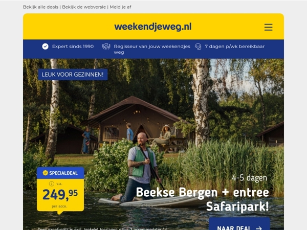 3x gloednieuwe FLASHDEALS! ⚡ Lake Resort Beekse Bergen + entree Safaripark v.a. 249,95 | Zonvakantie Chalkidiki v.a. 269,- | Boutique hotel Drenthe + halfpension v.a. 99,50 p.p. 😱