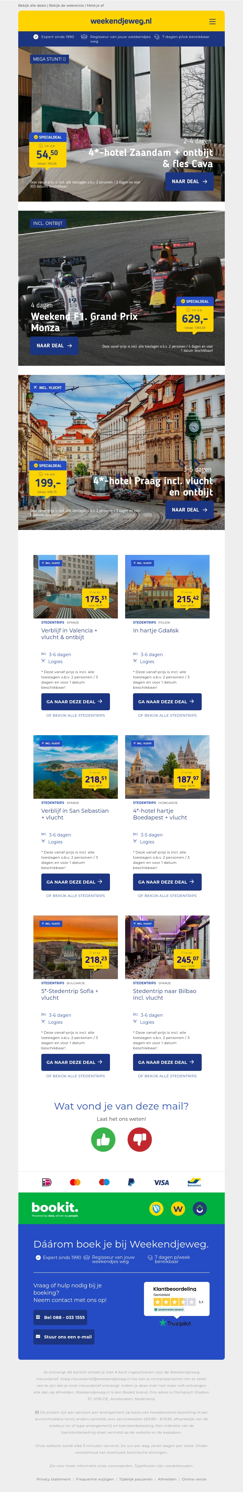 4*-hotel Zaandam + ontbijt & fles Cava v.a. €54.50 per persoon | Weekend F1: Grand Prix Monza v.a. €629 per persoon & meer 4*-hotel Zaandam + ontbijt & fles Cava v.a. €54.50 per persoon | Weekend F1: Grand Prix Monza v.a. €629 per persoon & meer