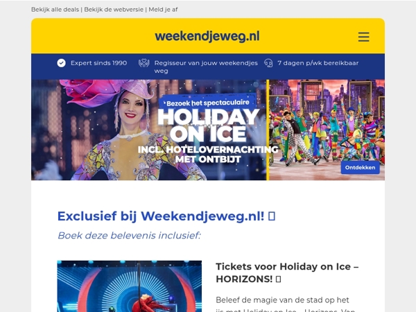 🔥 EXCLUSIEF bij Weekendjeweg.nl: Holiday On Ice + hotelovernachting + ontbijt v.a. 90,50 p.p.! ⛸️✨