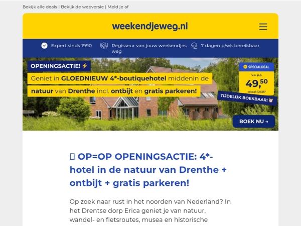 🔥 Alleen nu OP=OP deal! 🔥 GLOEDNIEUW 4*-boutiquehotel in Drenthe + ontbijt + GRATIS parkeren v.a. 49,50 p.p.!