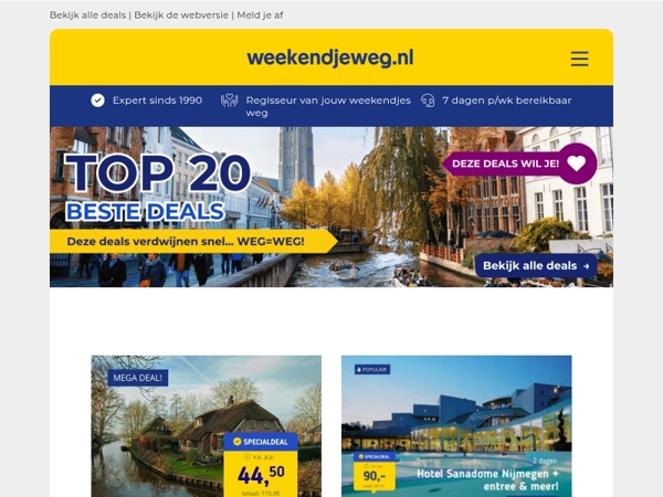 DIT WIL JE! 😱💥 Top 20 beste deals: Giethoorn + ontbijt v.a. 44,50 p.p. | Hotel Sanadome Nijmegen + entree & meer v.a. 90,- p.p. | Vakantiepark Dierenbos + AttractiePas v.a. 345,05 & MEER!