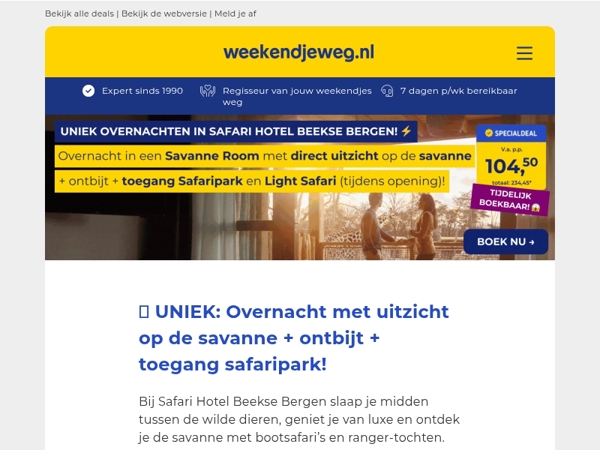 ✨ UNIEK: Safari Hotel Beekse Bergen + ontbijt + ONBEPERKT toegang Safaripark + Light Safari v.a. 104,50 p.p.! 🦁🦒