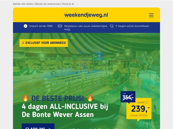 EXCLUSIEVE DEAL! 🔒 4 dgn all-inclusive Bonte Wever Assen v.a. 239 | 3 dgn 4*-Landgoedhotel Renesse + diner v.a. 89 p.p.!
