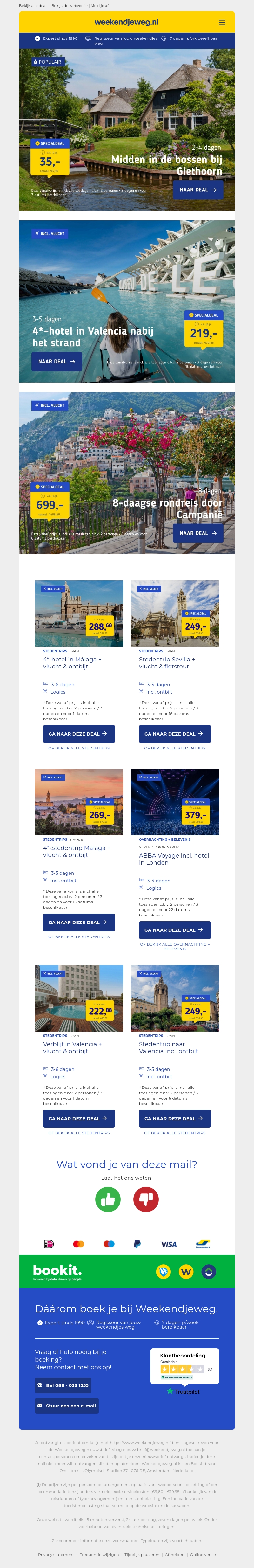 Midden in de bossen bij Giethoorn v.a. €35 per persoon | 4*-hotel in Valencia nabij het strand v.a. €219 per persoon & meer Midden in de bossen bij Giethoorn v.a. €35 per persoon | 4*-hotel in Valencia nabij het strand v.a. €219 per persoon & meer