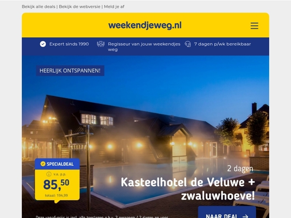 ➡️ Nu verlengd: Kasteelhotel de Veluwe + wellness 85,50 | Amsterdam + ontbijt 55 p.p.!