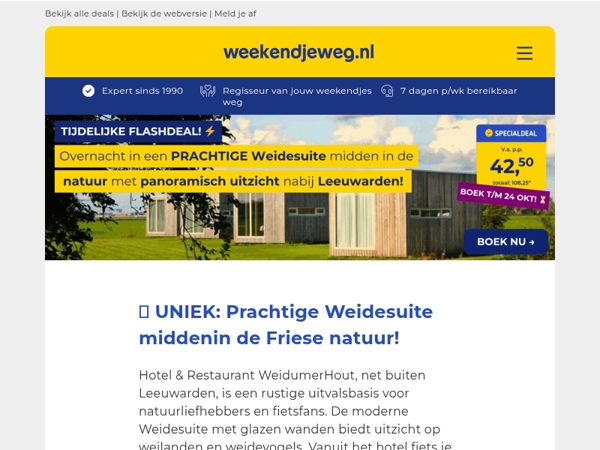 🔥 NERGENS GOEDKOPER: Weidesuite middenin de natuur met panoramisch uitzicht nabij Leeuwarden v.a. 42,50 p.p.! 😱🤯