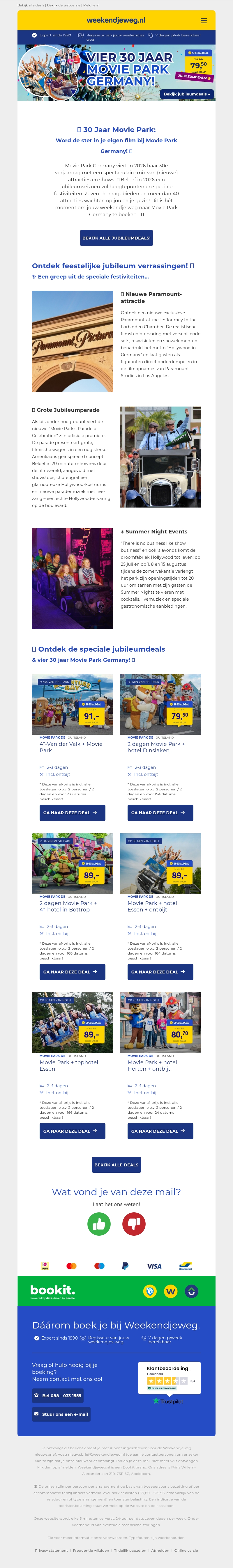 🎉 Jubileumdeal: Vier 30 jaar Movie Park Germany incl. 2 dgn entree + overnachting & ontbijt v.a. 79,50 p.p.! 🎬🎢 🎉 Jubileumdeal: Vier 30 jaar Movie Park Germany incl. 2 dgn entree + overnachting & ontbijt v.a. 79,50 p.p.! 🎬🎢