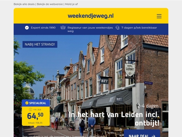 Stad & Strand Deal Leiden + ontbijt v.a. 64,50 | Boutique hotel hartje Antwerpen + GRATIS snacks v.a. 65 p.p.!