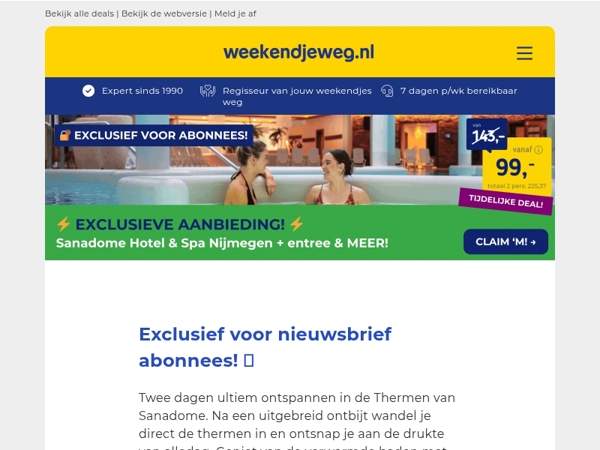 Exclusief alleen voor JOU! 🔒 Sanadome Nijmegen + onbeperkt entree & MEER v.a. 99,- p.p.!