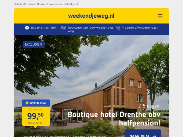 Boutique Drenthe o.b.v. halfpension v.a. 99,50 | UNIEK: Forest Cube Ardennen v.a. 387,95 per acco!