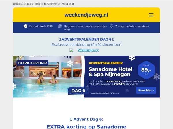 ✨ Advent Dag 6: EXTRA korting op Sanadome Hotel & Spa Nijmegen! 💙