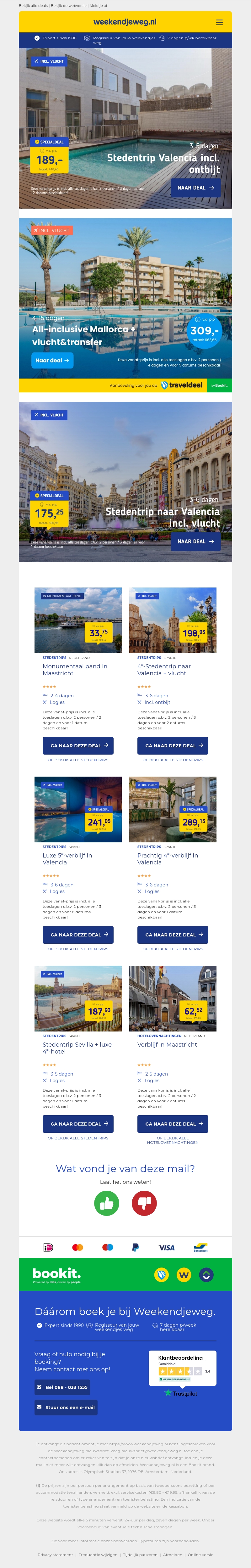 Stedentrip Valencia incl. ontbijt v.a. €189 per persoon | All-inclusive Mallorca + vlucht&transfer v.a. €309 per persoon & meer Stedentrip Valencia incl. ontbijt v.a. €189 per persoon | All-inclusive Mallorca + vlucht&transfer v.a. €309 per persoon & meer