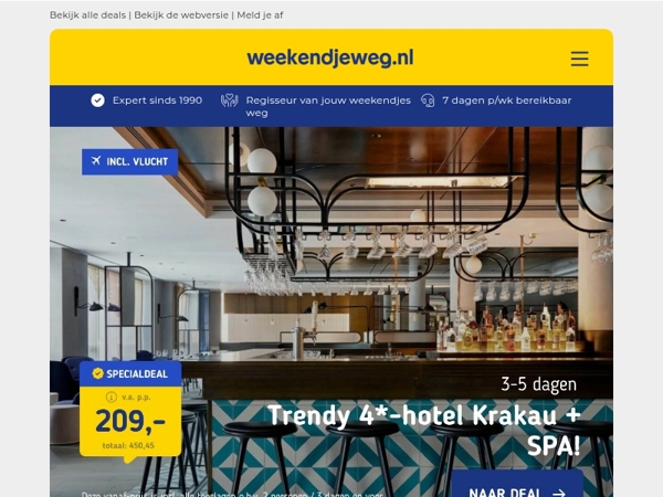 Stedentrip Krakau + Trendy 4*-hotel met SPA v.a. 199 | 3 dgn Vechtdal + ontbijt & 3-gangendiner SLECHTS 69 p.p.! 🤯