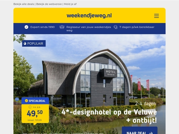 ⏰ ALLEEN VANDAAG NOG! ⏰ Designhotel op de Veluwe + ontbijt 49,50 | Van der Valk Hilversum + ontbijt v.a. 53,50 p.p.!