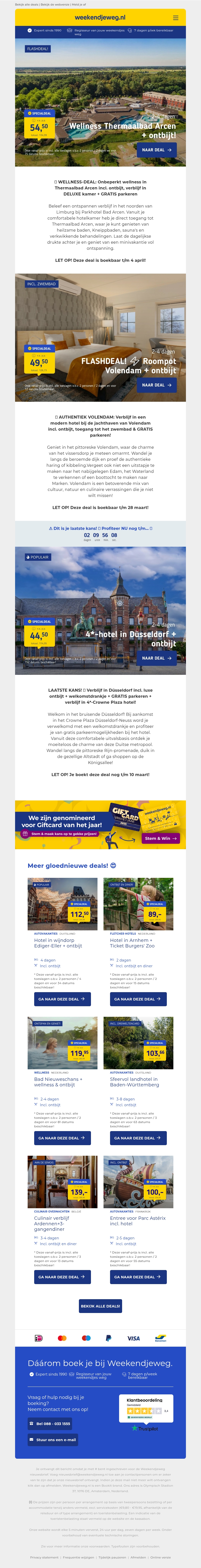 ⚡ NIEUWE FLASHDEALS! ⚡ Thermaalbad Arcen + DELUXE kamer & ontbijt v.a. 54,50 p.p. | Volendam + ontbijt, toegang zwembad & GRATIS parkeren v.a. €49,50 p.p.! ⚡ NIEUWE FLASHDEALS! ⚡ Thermaalbad Arcen + DELUXE kamer & ontbijt v.a. 54,50 p.p. | Volendam + ontbijt, toegang zwembad & GRATIS parkeren v.a. €49,50 p.p.!
