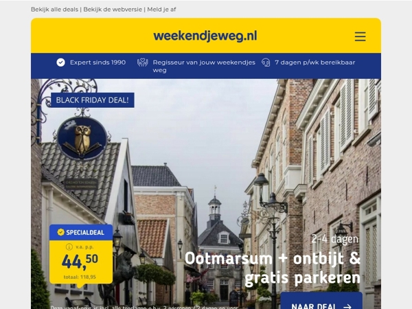 BLACK-WEEK! 🖤 Top hotel in Ootmarsum + ontbijt v.a. 39,50 | 4 dgn all-inclusive Bonte Wever SLECHTS 239 p.p.!